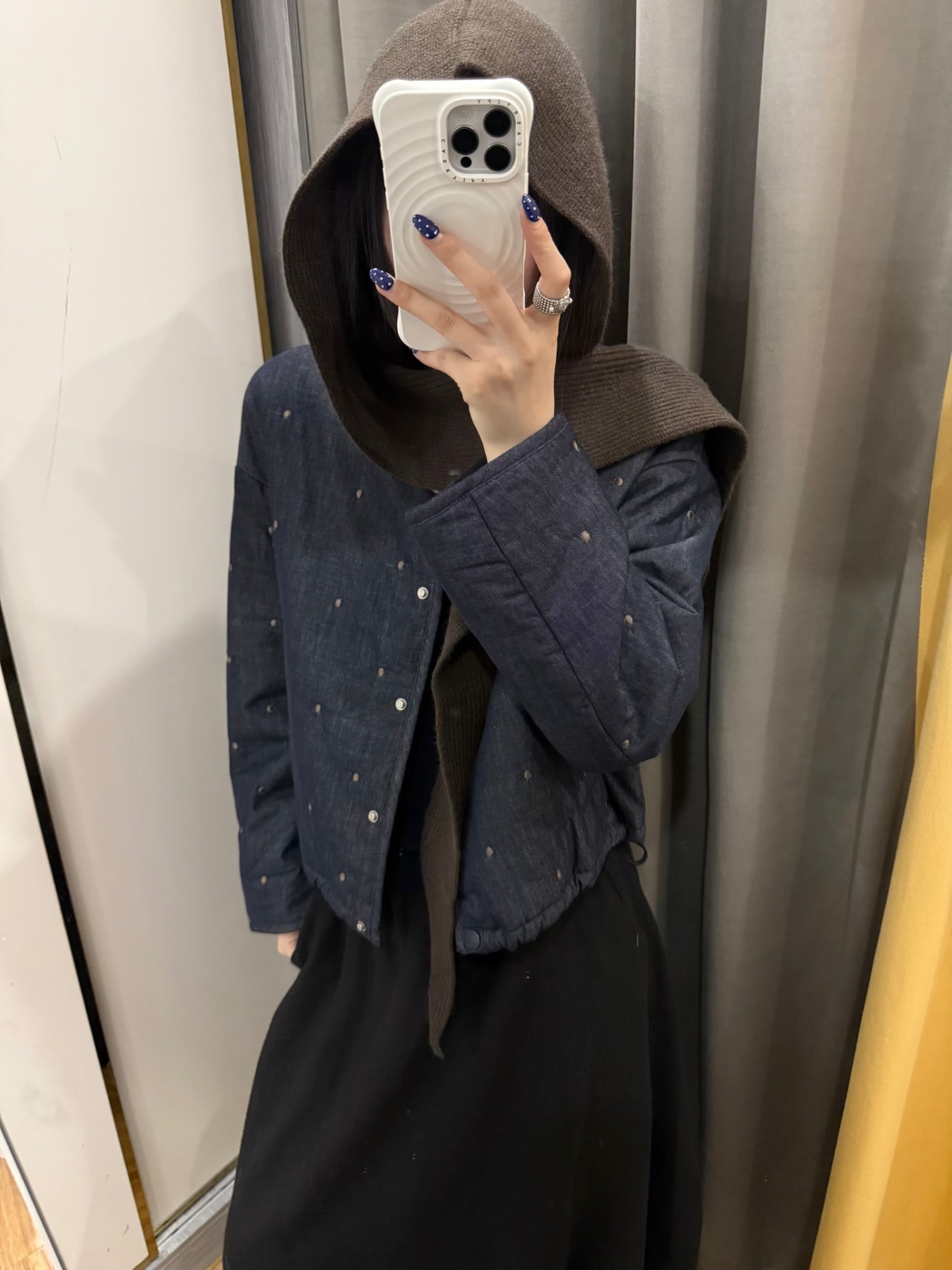 Wwhit屋白里2025秋 新款复古牛仔刺绣外套女宽松休闲百搭夹棉夹克