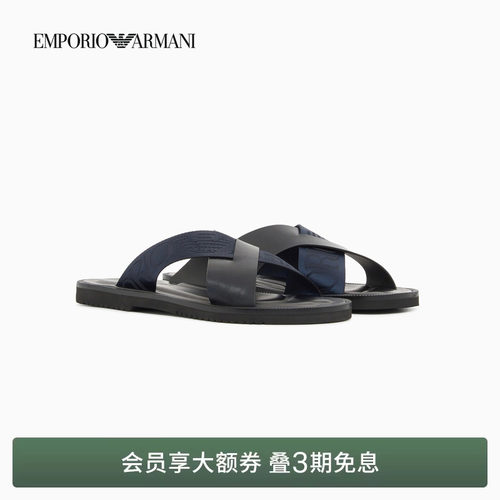 阿玛尼男士交叉袢带平底休闲凉鞋