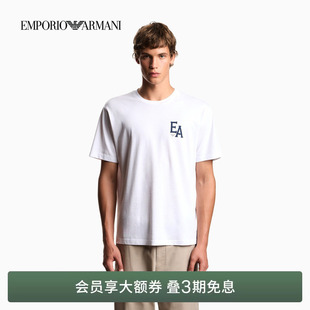 EMPORIO 阿玛尼春夏男士 圆领短袖 正肩撞色印花纯棉T恤官方 ARMANI