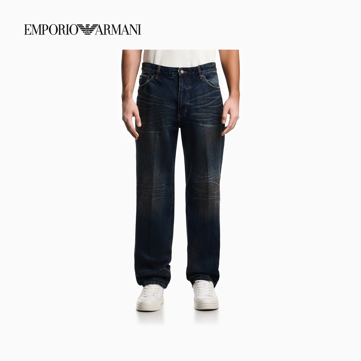 EMPORIO ARMANI/阿玛尼春夏新款男直筒复古松弛感纯棉中腰牛仔裤