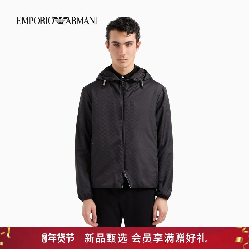 EMPORIO ARMANI/阿玛尼秋冬男女情侣款连帽满印休闲短款棉服外套,男装,夹克,淘宝优惠券,粉丝福利购,淘宝优惠卷