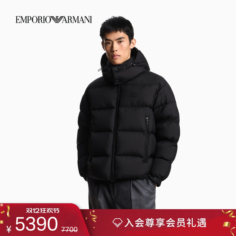 阿玛尼男士连帽拉链面包服羽绒服
