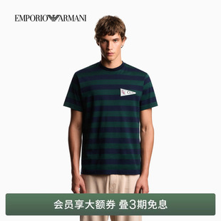 圆领短袖 EMPORIO 男士 阿玛尼春夏新款 正肩条纹撞色纯棉T恤 ARMANI