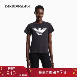 EMPORIO ARMANI/阿玛尼春夏女纯棉圆领休闲短袖正肩鹰标印花薄T恤