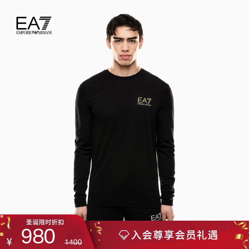 EA7/阿玛尼男士圆领长袖运动T恤