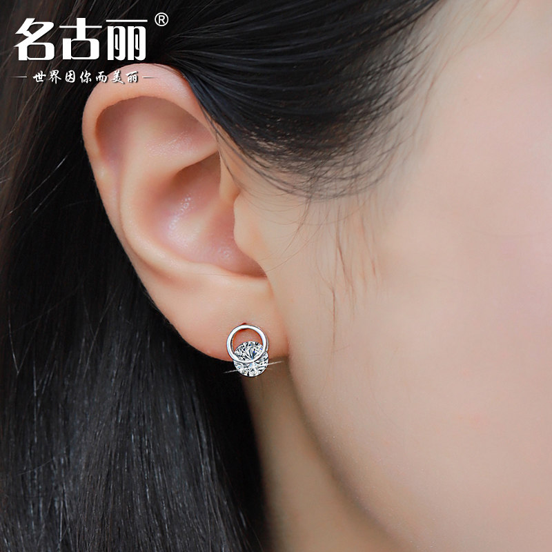 镀18k玫瑰金色ins圆圈S925银耳钉图片