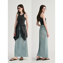 MAISON CECILE 复古天然牛仔棉干爽舒适后开叉高腰半身裙