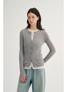 MAISON CECILE 两色/羊毛修身显瘦撞色假两件针织毛衣开衫