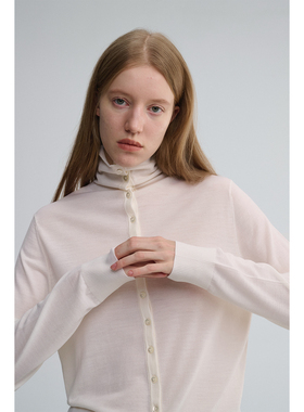 MAISON CECILE 两色|18针翻领/高领两穿软糯羊毛设计感针织开衫