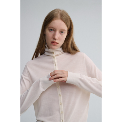 MAISON CECILE 两色|18针翻领/高领两穿软糯羊毛设计感针织开衫