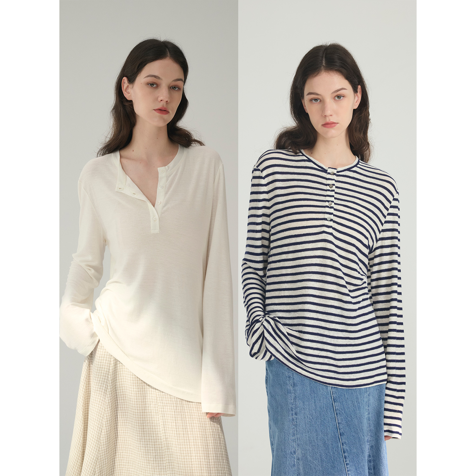 MAISON CECILE三色/纽扣夏日舒适肌理感亚麻长袖