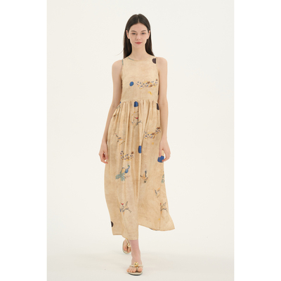 新中式复古真丝桑蚕丝背心连衣裙