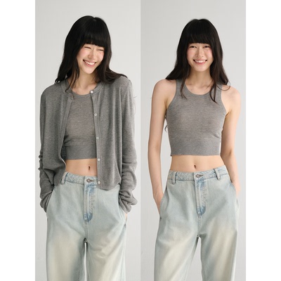 MAISON CECILE 两色/天丝亚麻混纺松弛显瘦针织开衫/无袖背心