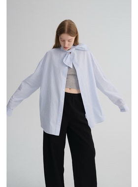 MAISON CECILE 经典条纹美国匹马棉设计感兔耳朵领结宽松长袖衬衫