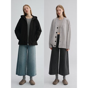 MAISON CECILE 宽松量感大裤腿休闲复古松弛感做旧牛仔八分裤