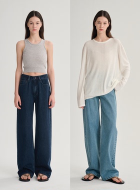 MAISON CECILE 三色/经典实穿主义复古随性深蓝色直筒显瘦牛仔裤