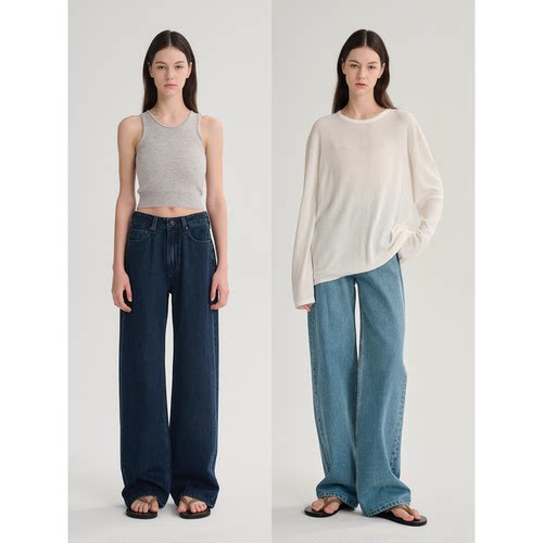 MAISON CECILE 三色/经典实穿主义复古随性深蓝色直筒显瘦牛仔裤