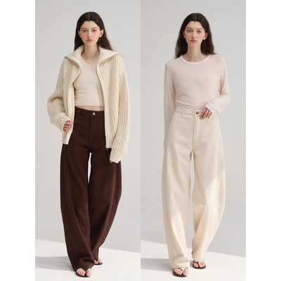 MAISON CECILE 四色/经典复古高腰牛仔弧形棕色镰刀裤白色弯刀裤