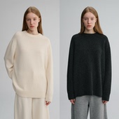 两色 MAISON CECILE 软糯高克重羊绒羊毛圆领松弛慵懒风针织毛衣