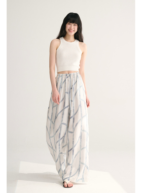 MAISON CECILE独家印花/100%桑蚕丝轻薄飘逸垂荡感透气慵懒阔腿裤