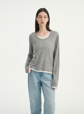 MAISON CECILE 拼色假两件软糯羊毛针织上衣