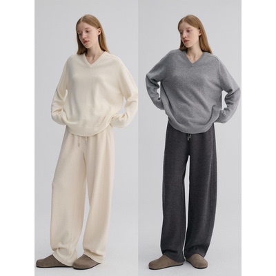 MAISON CECILE 三色/厚版天丝羊毛垂感显瘦抽绳松紧腰弧形弯刀裤