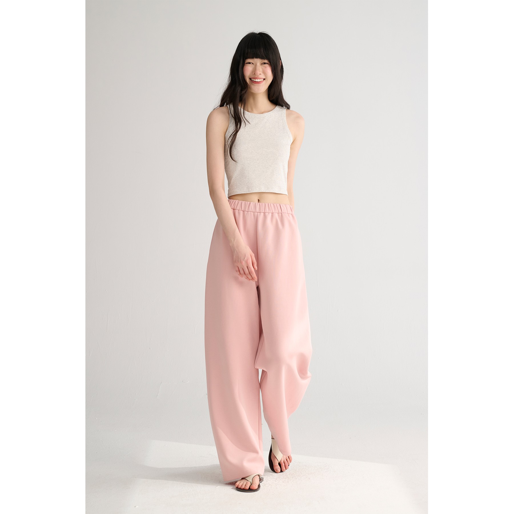 MAISON CECILE 五色宽松日常舒适松紧腰弧形显瘦运动长裤