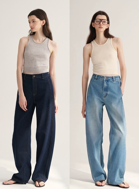 MAISON CECILE本期bi入/深蓝中蓝经典牛仔裤实穿弯刀裤镰刀裤