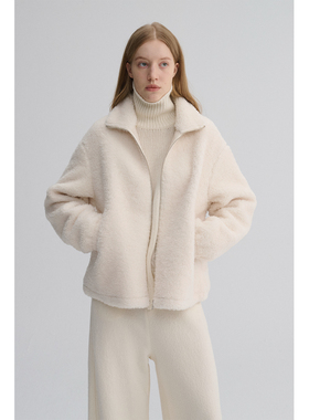 MAISON CECILE 重磅颗粒羊羔毛厚实软糯保暖廓形百搭翻领拉链外套