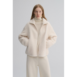 MAISON 重磅颗粒羊羔毛厚实软糯保暖廓形百搭翻领拉链外套 CECILE