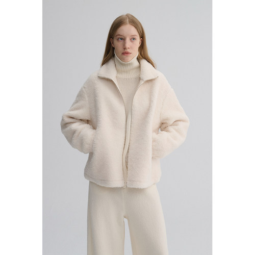 MAISON CECILE 重磅颗粒羊羔毛厚实软糯保暖廓形百搭翻领拉链外套