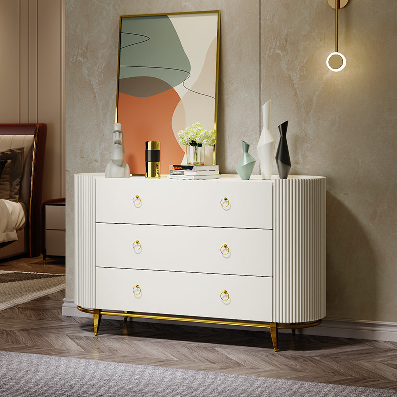 意式轻奢大斗柜白色别墅储物柜岩板客厅家用主卧室三抽收纳柜边柜