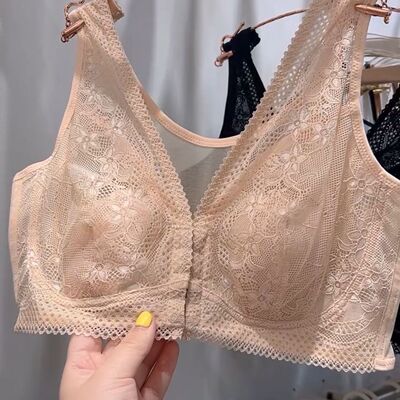 新款夏日空气感前开扣兔耳朵内衣女蜂巢超薄内杯