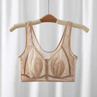 兔耳朵超薄文胸前开扣式蕾丝文胸美背胖MM大胸显小女士内衣背心式