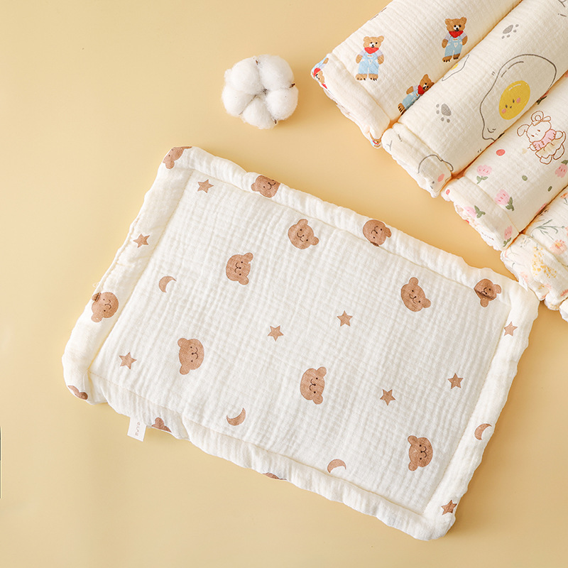 新生儿枕头云片平枕婴儿纯棉纱布吸汗透气个月宝宝防吐奶枕垫枕巾