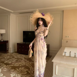 紫藤绕心吊带长裙绝美仙气出片度假裙小众设计感风情万种裙子女装