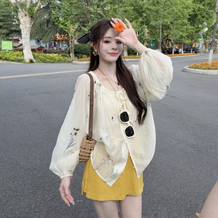 晓溪服饰夏季新款法式宽松显瘦刺天丝绣防晒衬衫