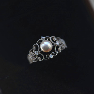 珍珠戒指925纯银天然淡水蕾丝公主风复古食指戒精致可调节包邮
