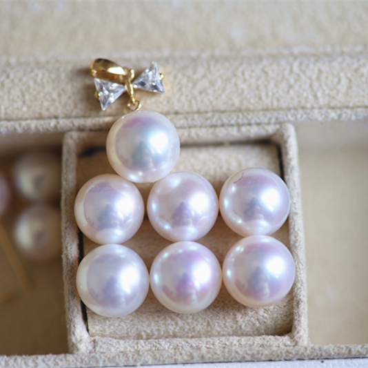 定制大珍珠正圆无暇透粉强亮光9.5-10mm定制包邮