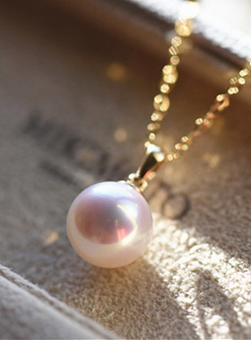 珍珠吊坠海水akoya瓜子扣18k金正圆强亮光百搭精致包邮