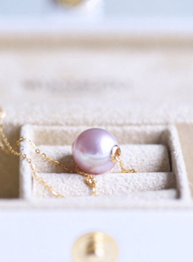 紫色淡水珍珠路路通正圆无暇强亮光18k金贴片时尚精致正品包邮