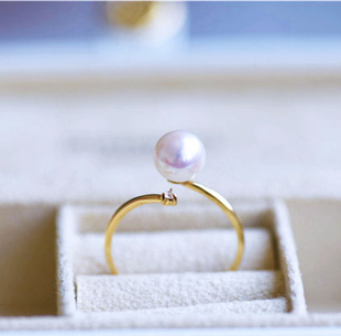 珍珠开口戒指akoya海水珍珠18k金指环精致气质百搭正品包邮
