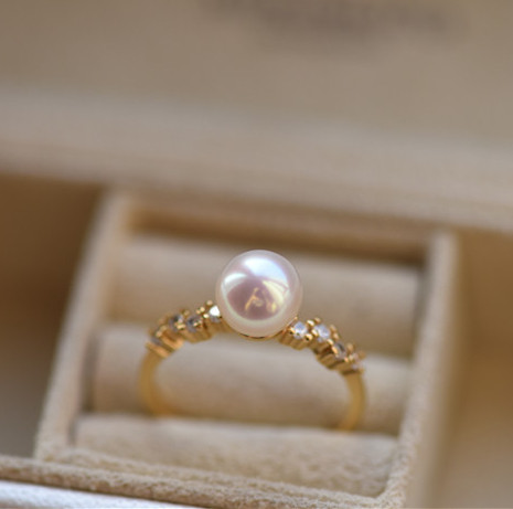 珍珠戒指纯银开口可调节个性精致