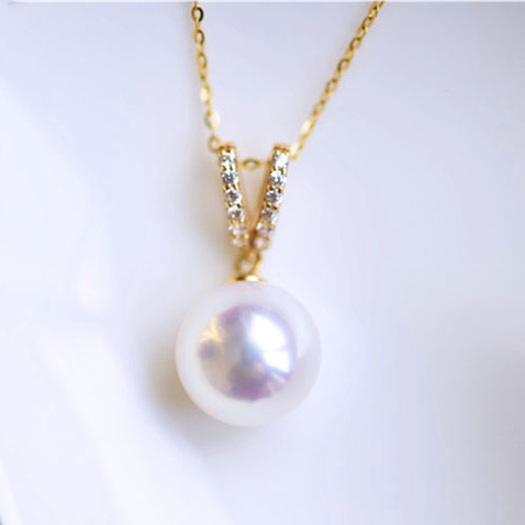 海水珍珠V字吊坠项链akoya带虹彩强亮18K金精致百搭正品包邮