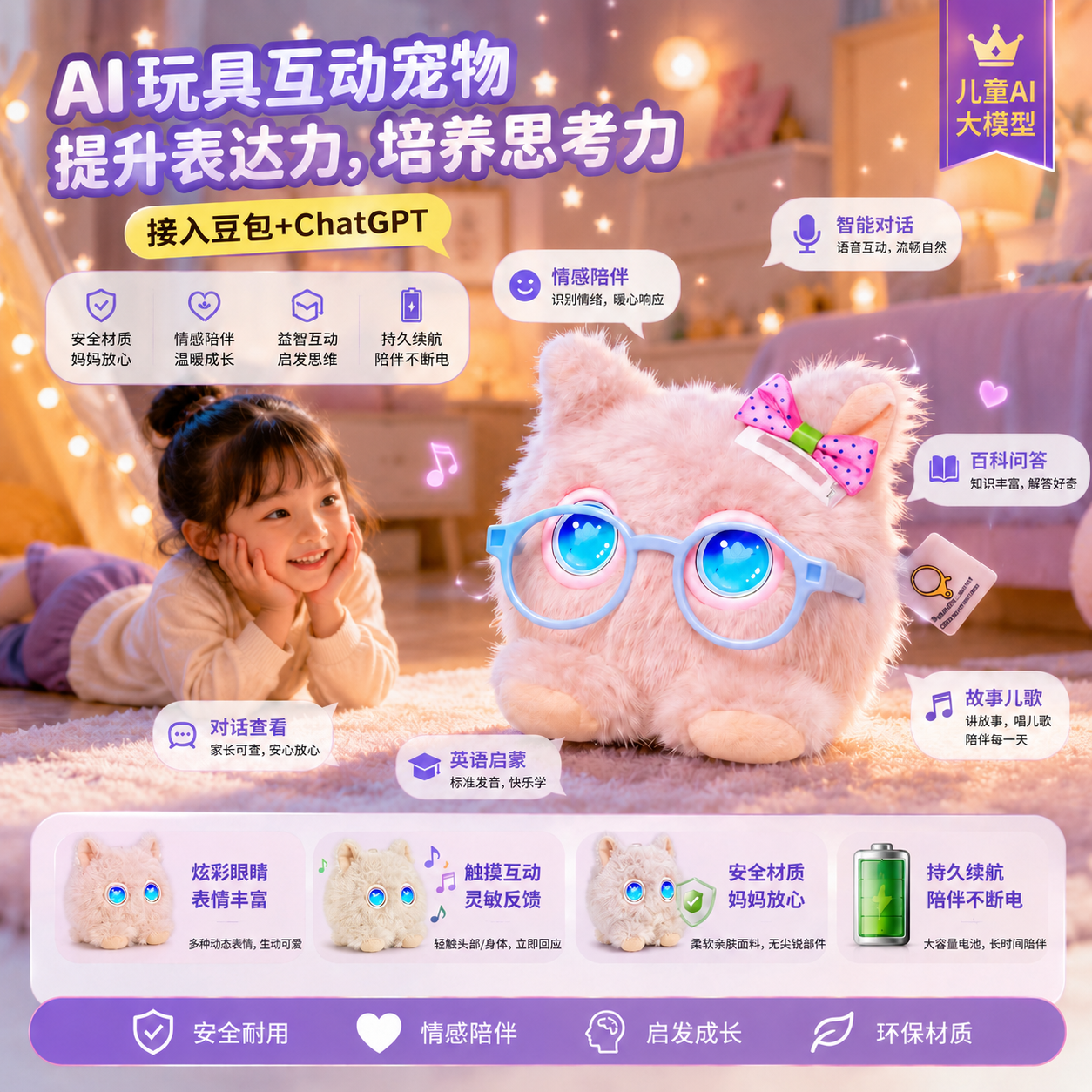 ai智能玩具儿童陪伴智能对话豆包毛绒机器人女孩益智早教互动宠物