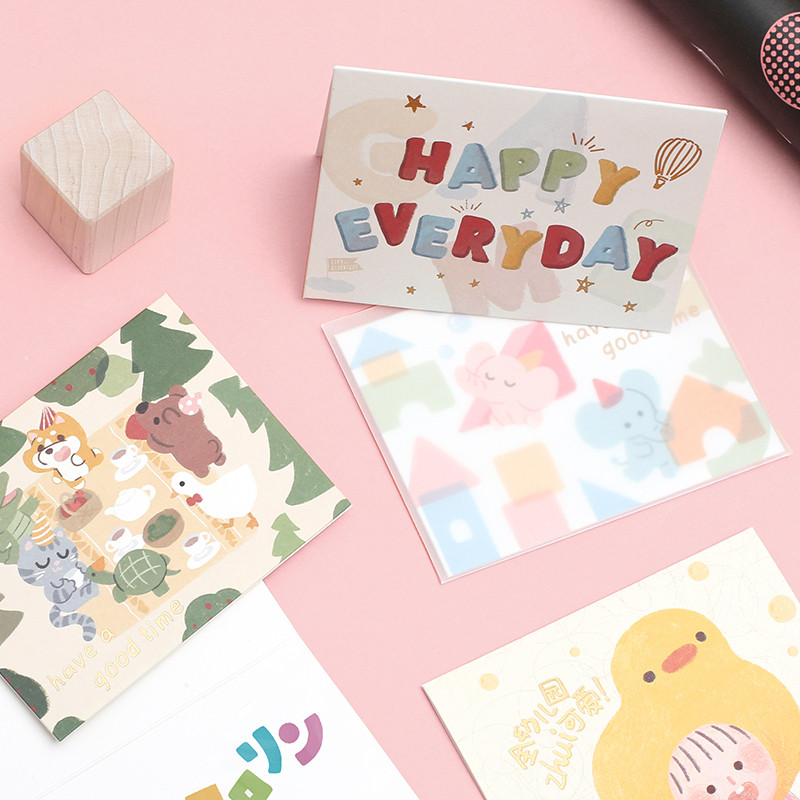 超萌小可爱卡哇伊手绘小贺卡带信封 儿童节日贺卡幼儿园小朋友生日
