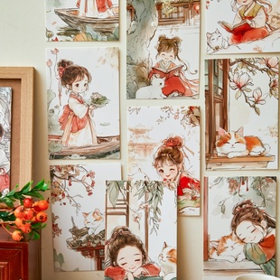 复古中国风明信片30张无事小神仙系列国潮汉服儿童节礼物墙贴装饰卡片班级布置萌宠可爱风生日礼物贺卡