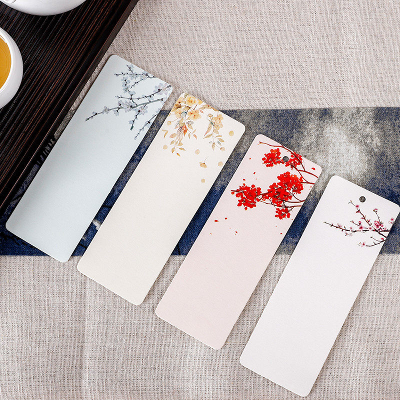 创意精致中国风纸质书签礼物 梅兰竹菊古风空白花纹书签礼品送老师