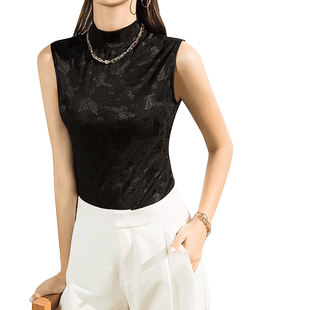 2026秋季新款半高领网纱打底衫女无袖背心性感修身春秋欧洲站上衣