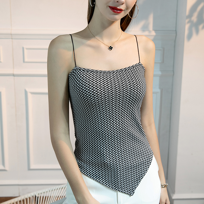 2021夏季新款吊带女细细肩带格子
